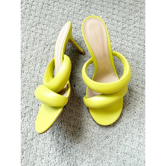 NWOB Gianvito Rossi Bijoux Mule Sandals Heels Womens 37 7 Lime Green Leather NEW - Picture 2 of 13